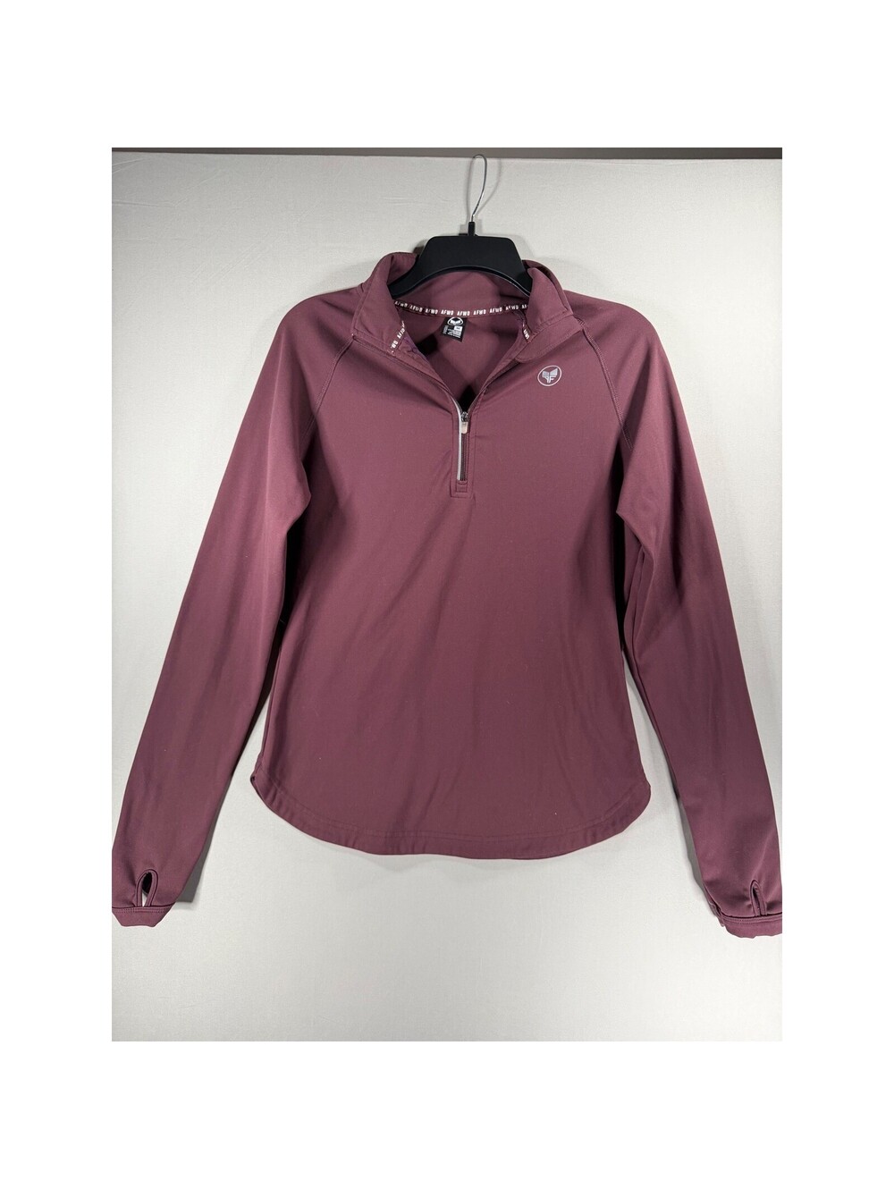 Alpha Forward AFWD Womens Quarter Zip Pullover Thumbholes Burgundy Plum Medium